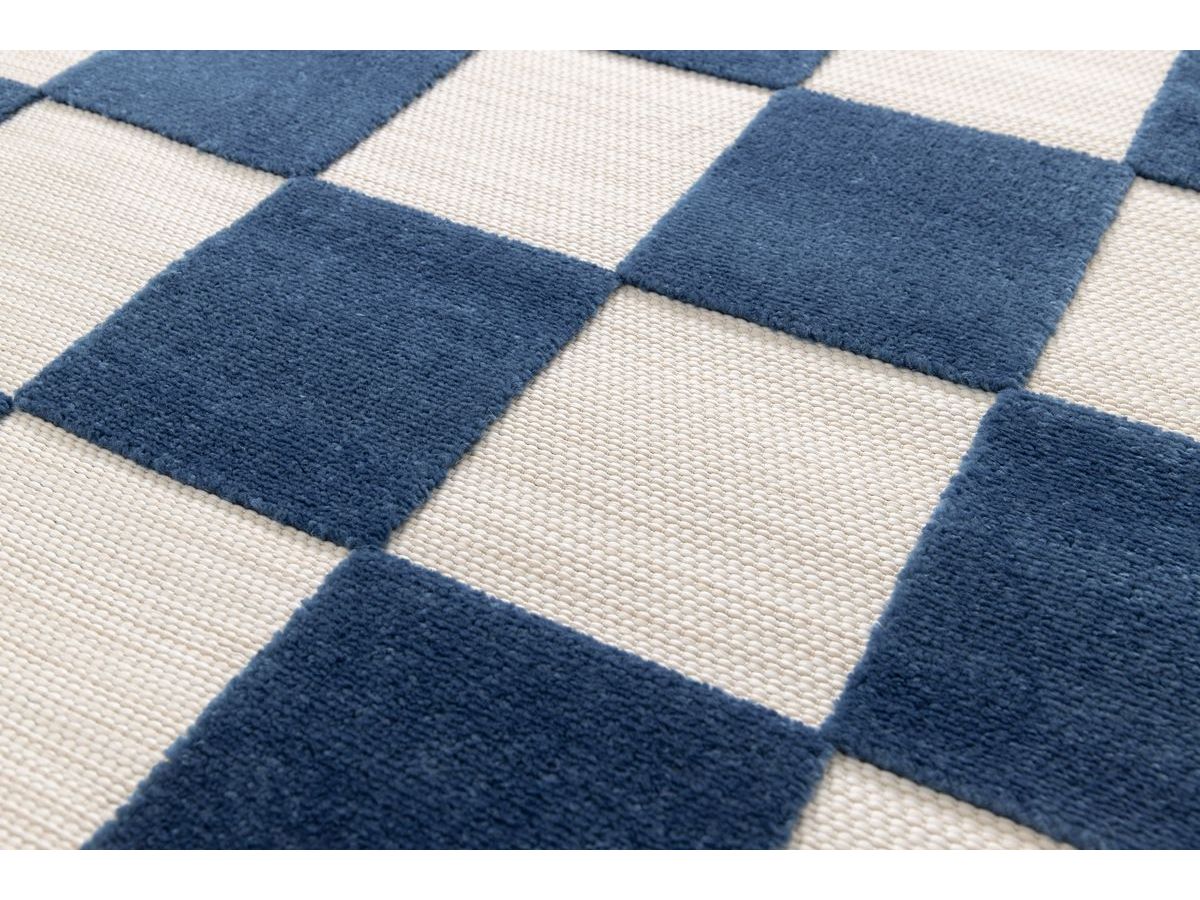 Tapis poils ras GAELLE motif damier bleu — vue 6