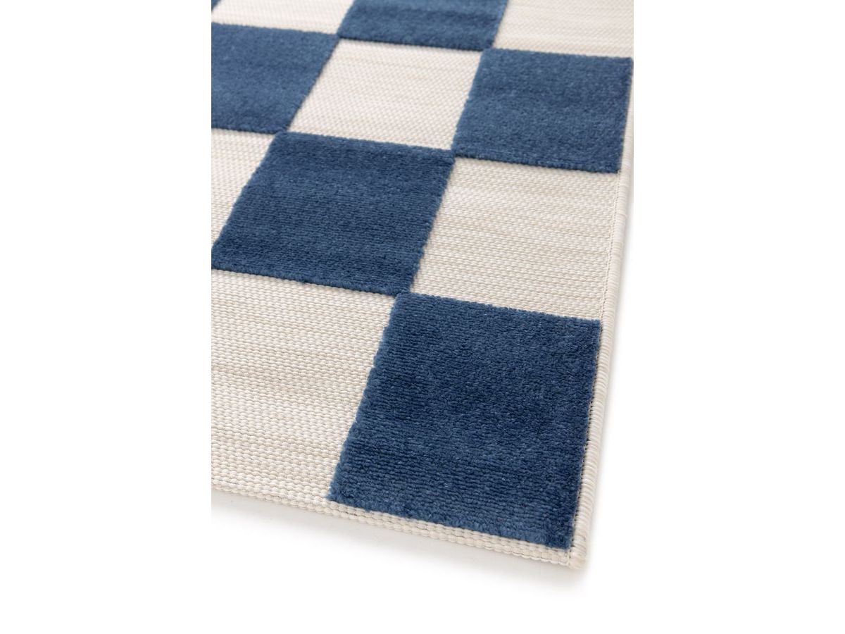 Tapis poils ras GAELLE motif damier bleu — vue 6