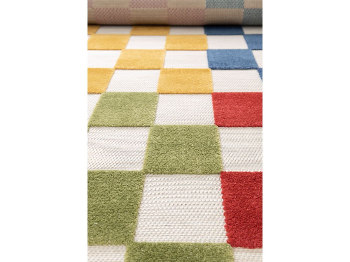 Tapis poils ras GABRIELLE motif damier multicolore — vue 5