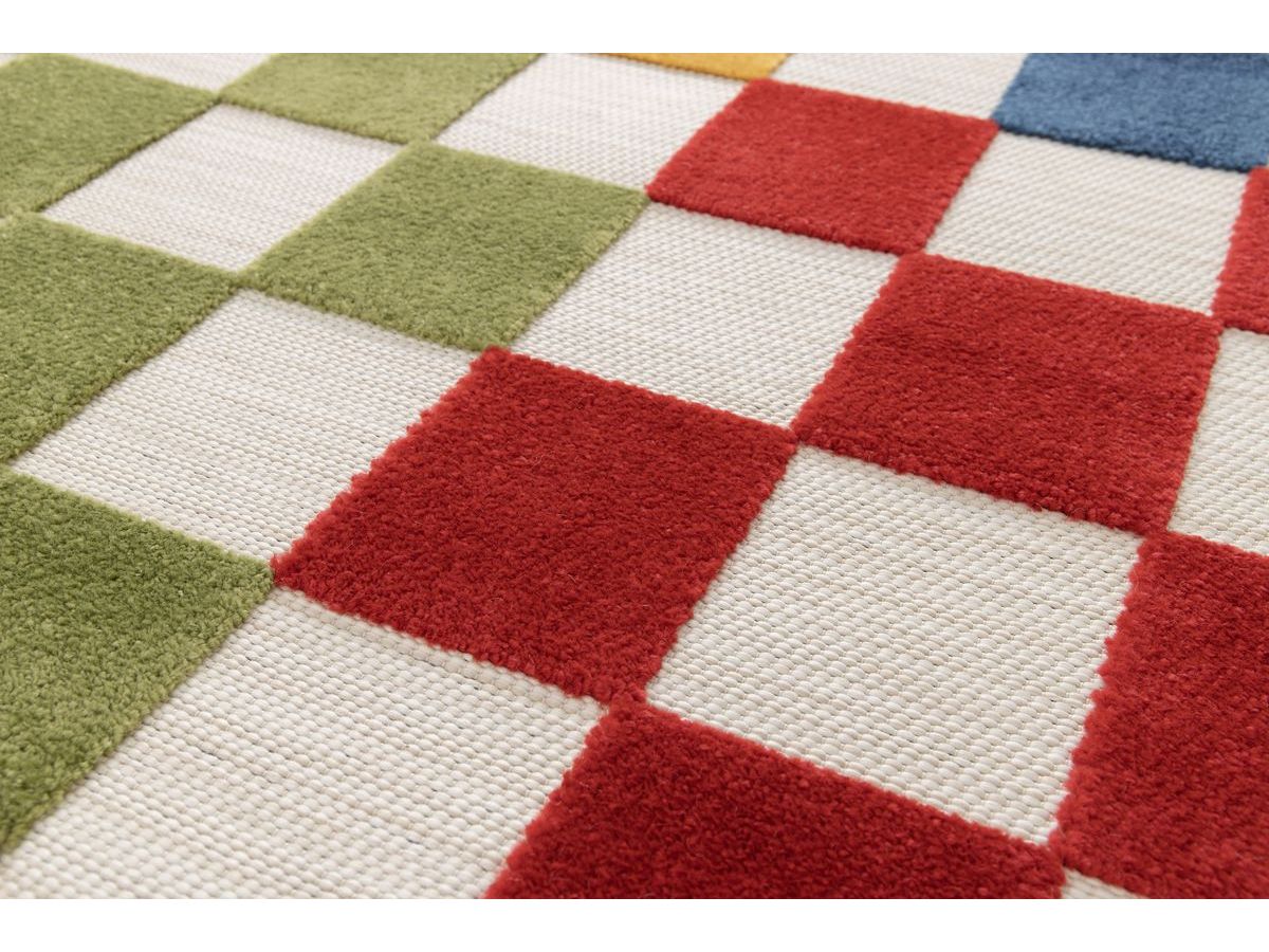 Tapis poils ras GABRIELLE motif damier multicolore — vue 6