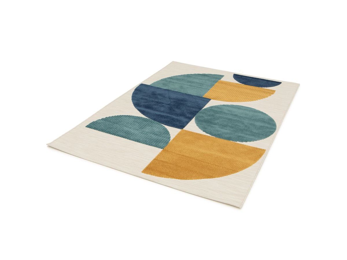 Tapis poils ras ELOI motif abstrait bleu