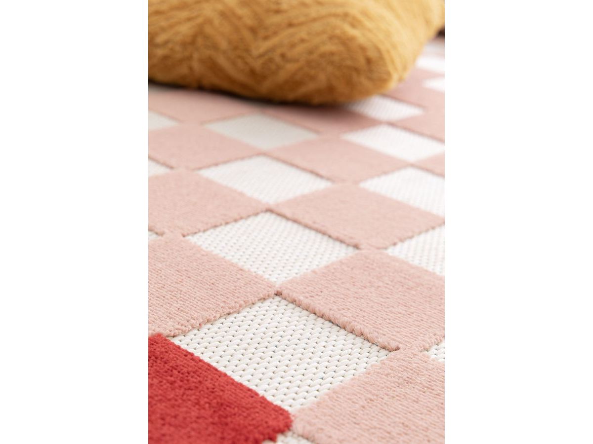 MYRLIE kortpolig vloerkleed met schaakbordpatroon