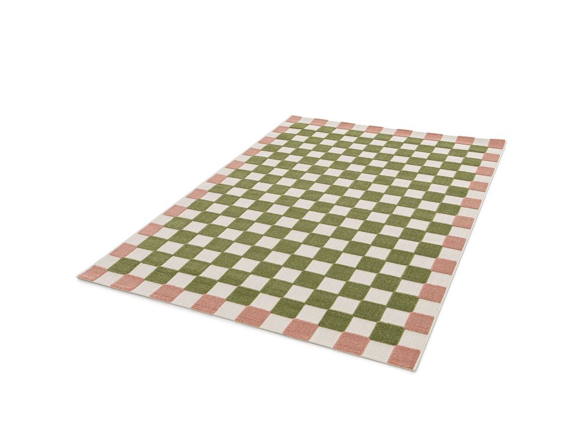 Tapis poils ras MYRLIE motif damier vert — vue 5