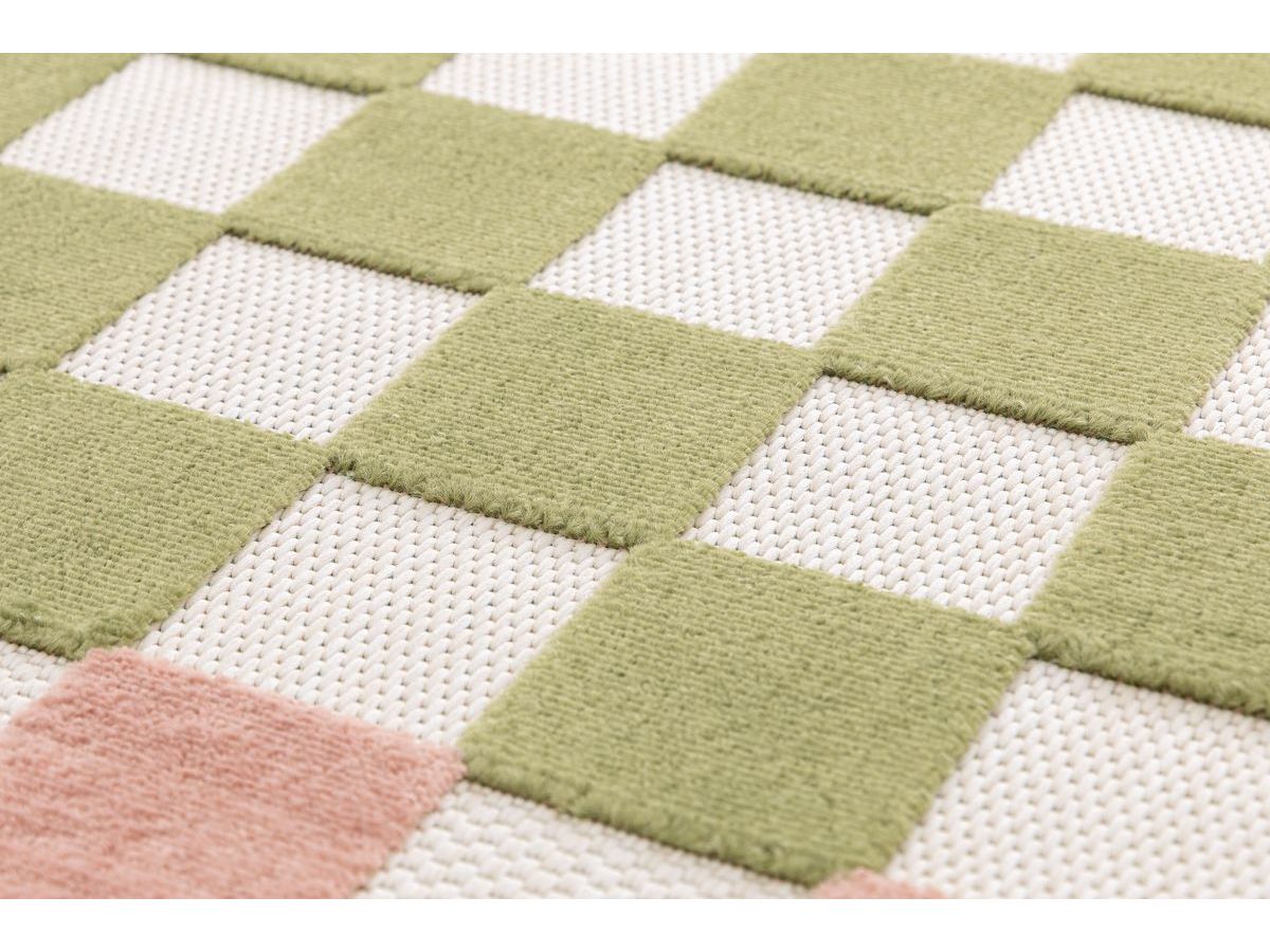 Tapis poils ras MYRLIE motif damier vert — vue 6
