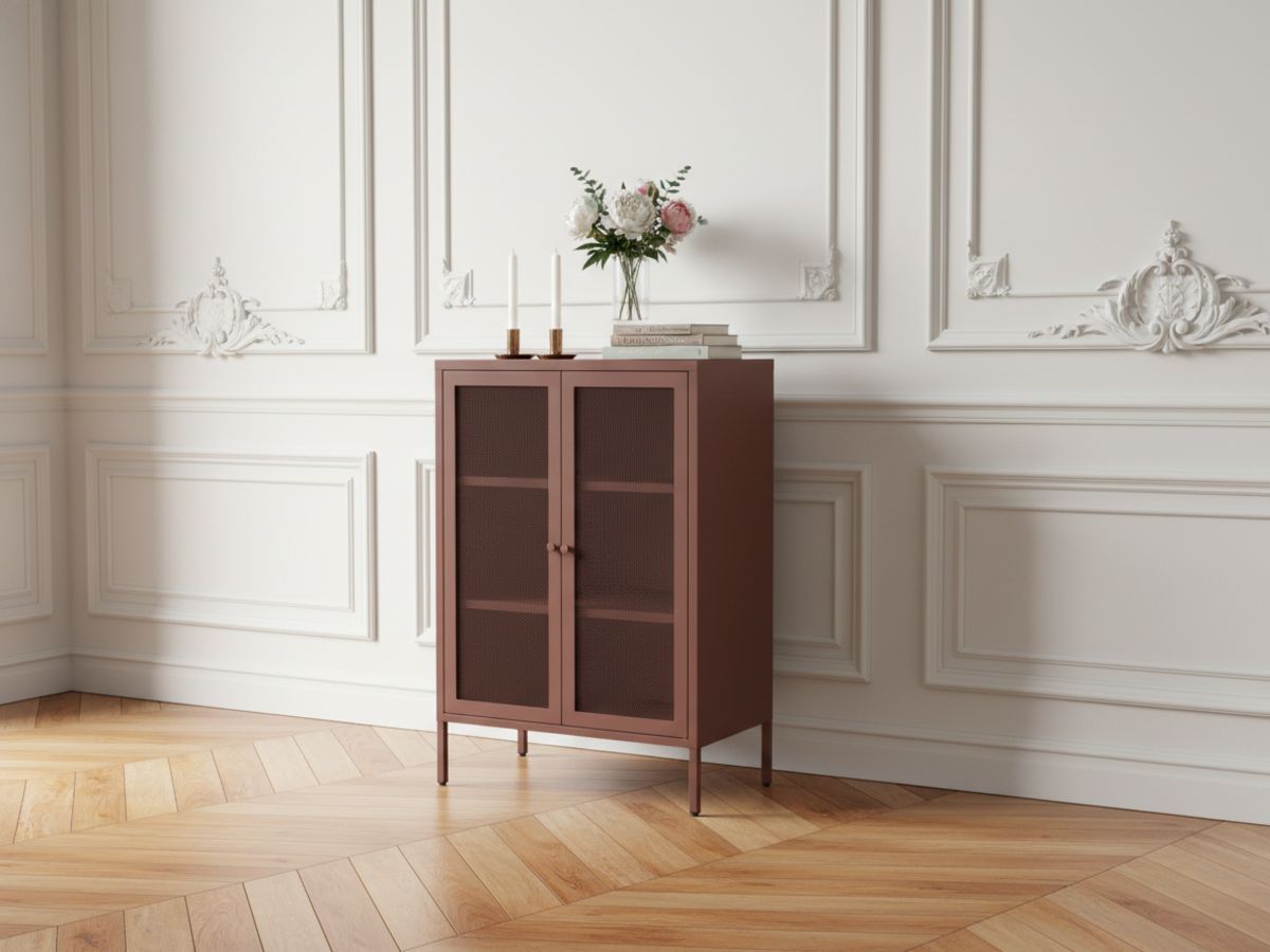Buffet haut 2 portes 70 cm CLARA métal édition limitée bordeaux