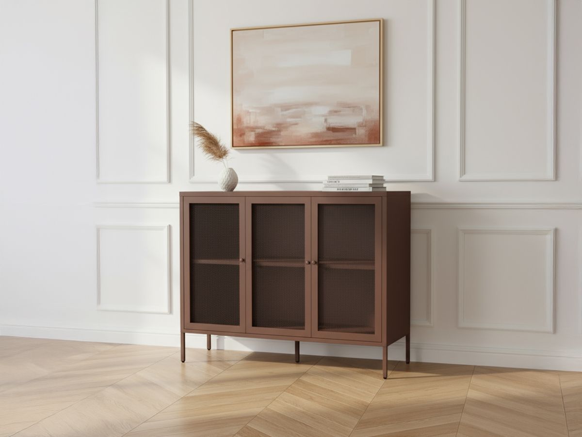 Buffet 3 portes 120 cm CLARA métal édition limitée bordeaux