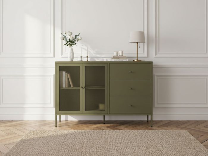 Buffet 2 portes 3 tiroirs 140 cm CLARA métal