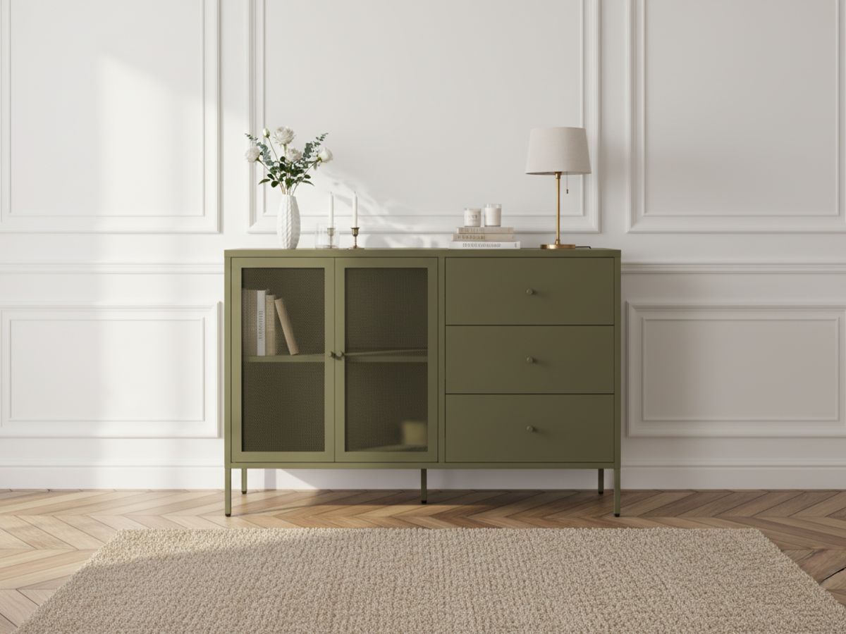 Buffet 2 portes 3 tiroirs 140 cm CLARA métal Buffet 2 portes 3 tiroirs 140 cm CLARA métal