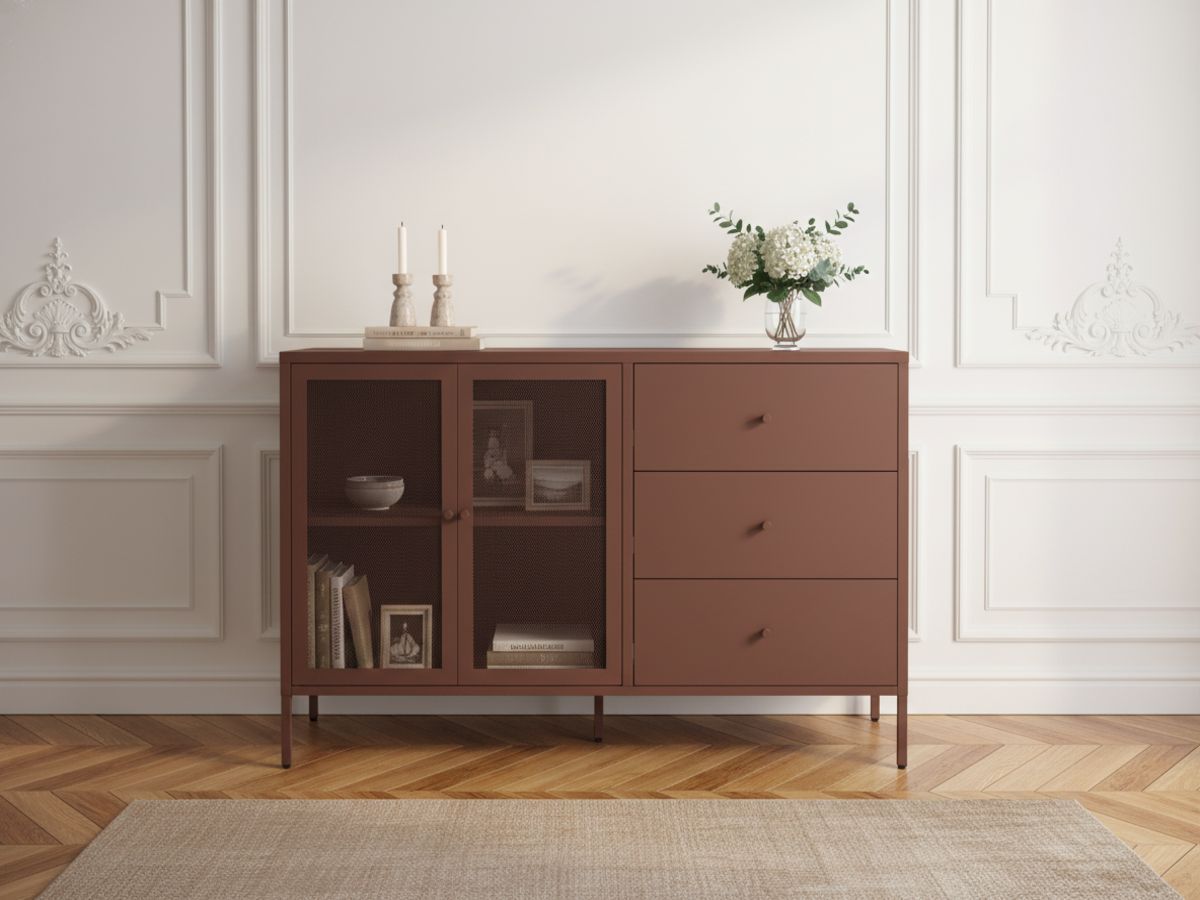 Buffet 2 portes 3 tiroirs 140 cm CLARA métal édition limitée