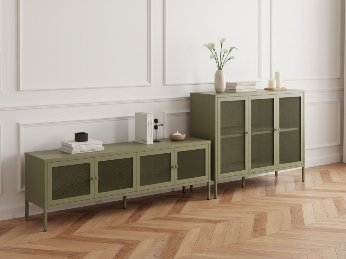 CLARA 4-deurs tv-meubel 160 cm metaal + CLARA 3-deurs dressoir 120 cm metaal limited edition