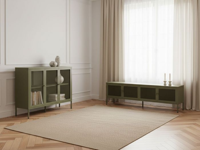 Meuble TV 4 portes 160 cm CLARA métal + Buffet 3 portes 120 cm CLARA métal