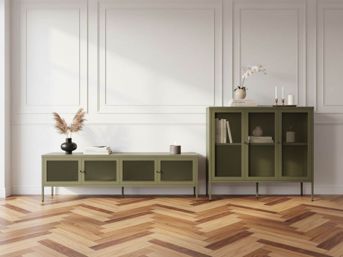 CLARA 4-deurs tv-meubel 160 cm metaal + CLARA 3-deurs dressoir 120 cm metaal limited edition