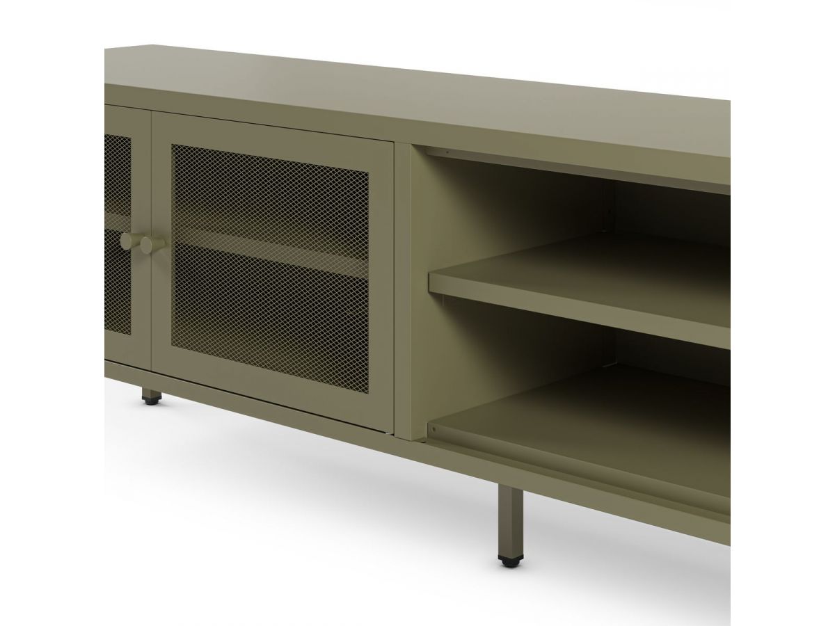 Meuble TV 2 portes 2 niches 160 cm CLARA métal + Buffet 2 portes 3 tiroirs 140 cm CLARA métal édition limitée
