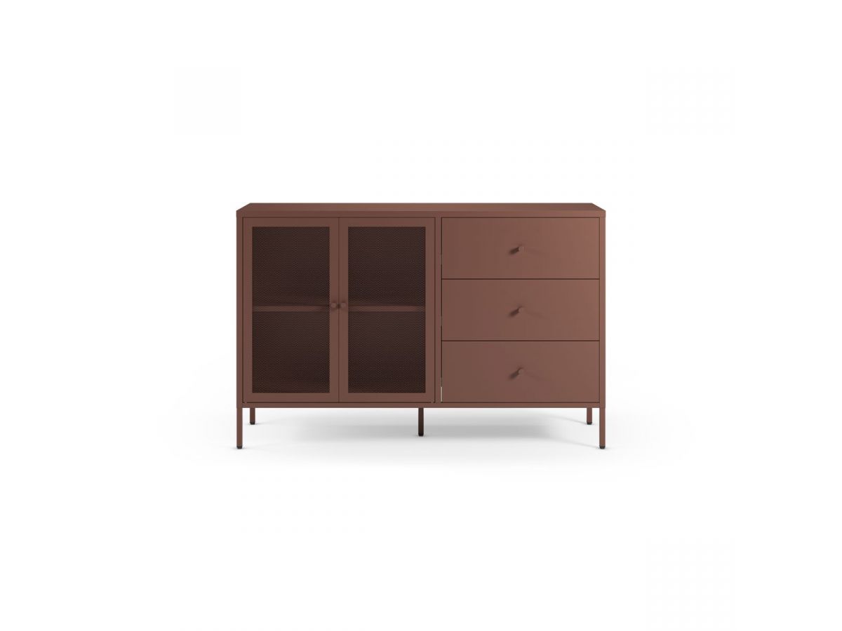 Meuble TV 2 portes 2 niches 160 cm CLARA métal + Buffet 2 portes 3 tiroirs 140 cm CLARA métal édition limitée