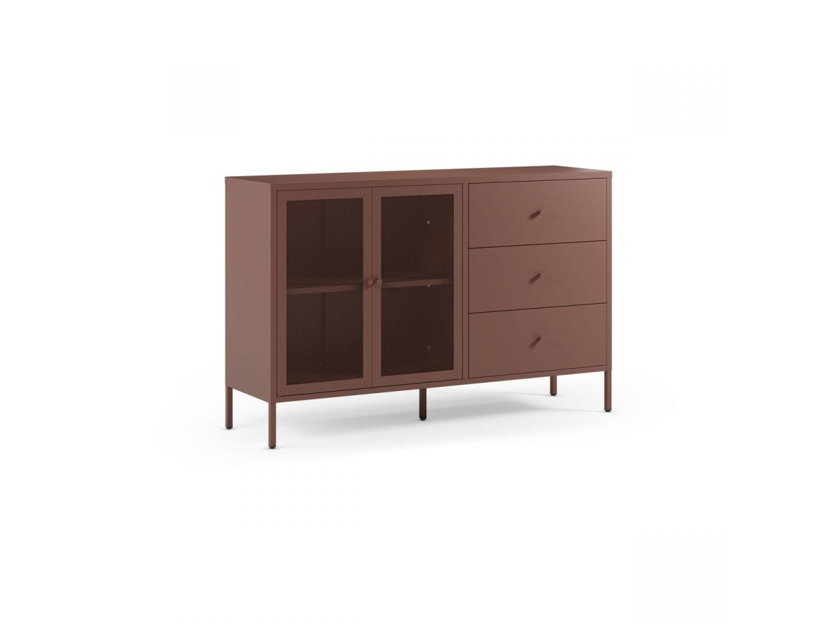 Meuble TV 2 portes 2 niches 160 cm CLARA métal + Buffet 2 portes 3 tiroirs 140 cm CLARA métal édition limitée