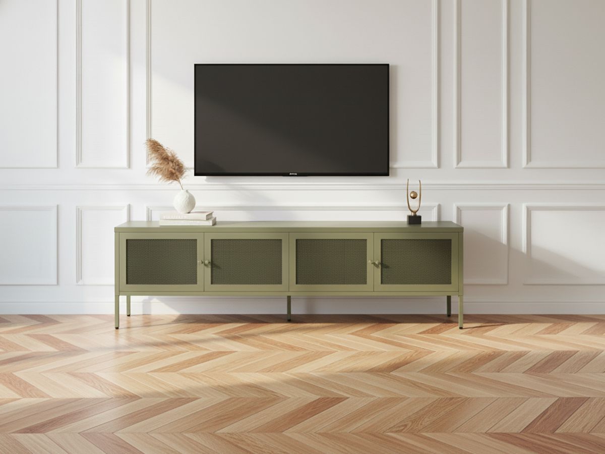 CLARA 4-deurs tv-meubel 160 cm metaal + CLARA 2-deurs hoog dressoir 70 cm metaal + CLARA 100 cm salontafel metaal limited edition