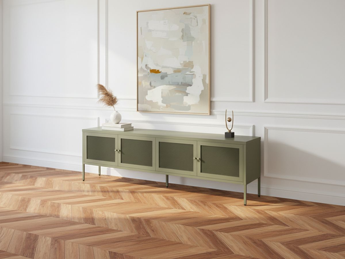 CLARA 4-deurs tv-meubel 160 cm metaal + CLARA 2-deurs hoog dressoir 70 cm metaal + CLARA 100 cm salontafel metaal limited edition