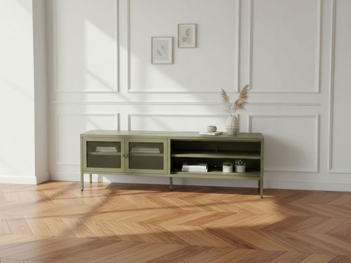 Meuble TV 2 portes 2 niches 160 cm CLARA métal