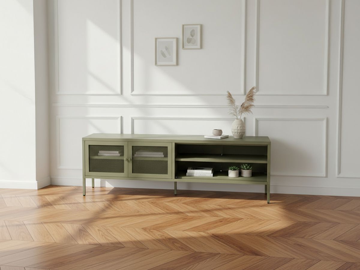 Meuble TV 2 portes 2 niches 160 cm CLARA métal édition limitée