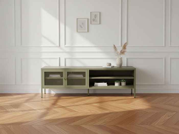 Meuble TV 2 portes 2 niches 160 cm CLARA métal