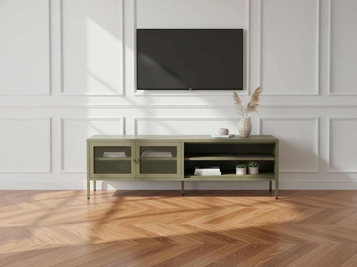 Meuble TV 2 portes 2 niches 160 cm CLARA métal édition limitée