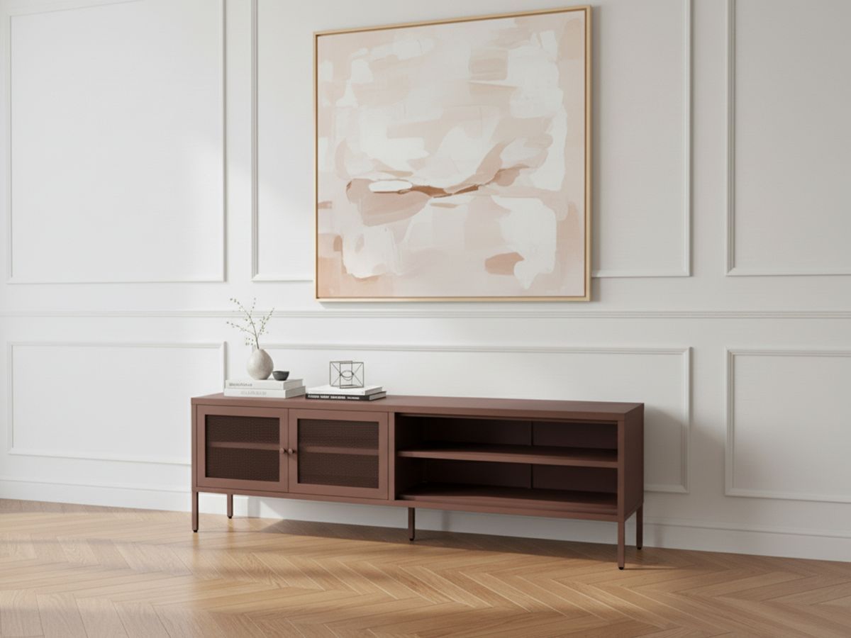 Meuble TV 2 portes 2 niches 160 cm CLARA métal édition limitée