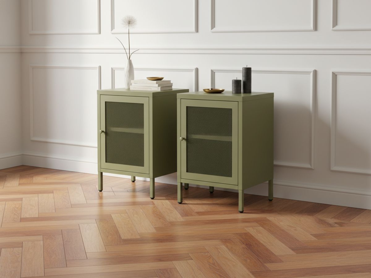 Lot de 2 chevets 1 porte CLARA métal édition limitée vert — vue 4