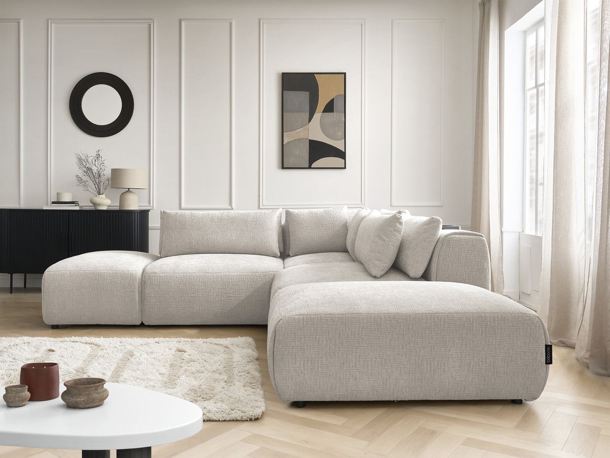 Canapé d'angle modulable avec têtières JANA texturé beige — vue 5
