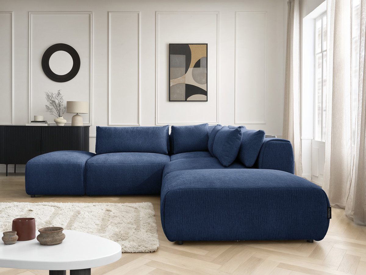 Canapé d'angle modulable avec têtières JANA texturé bleu foncé — vue 5