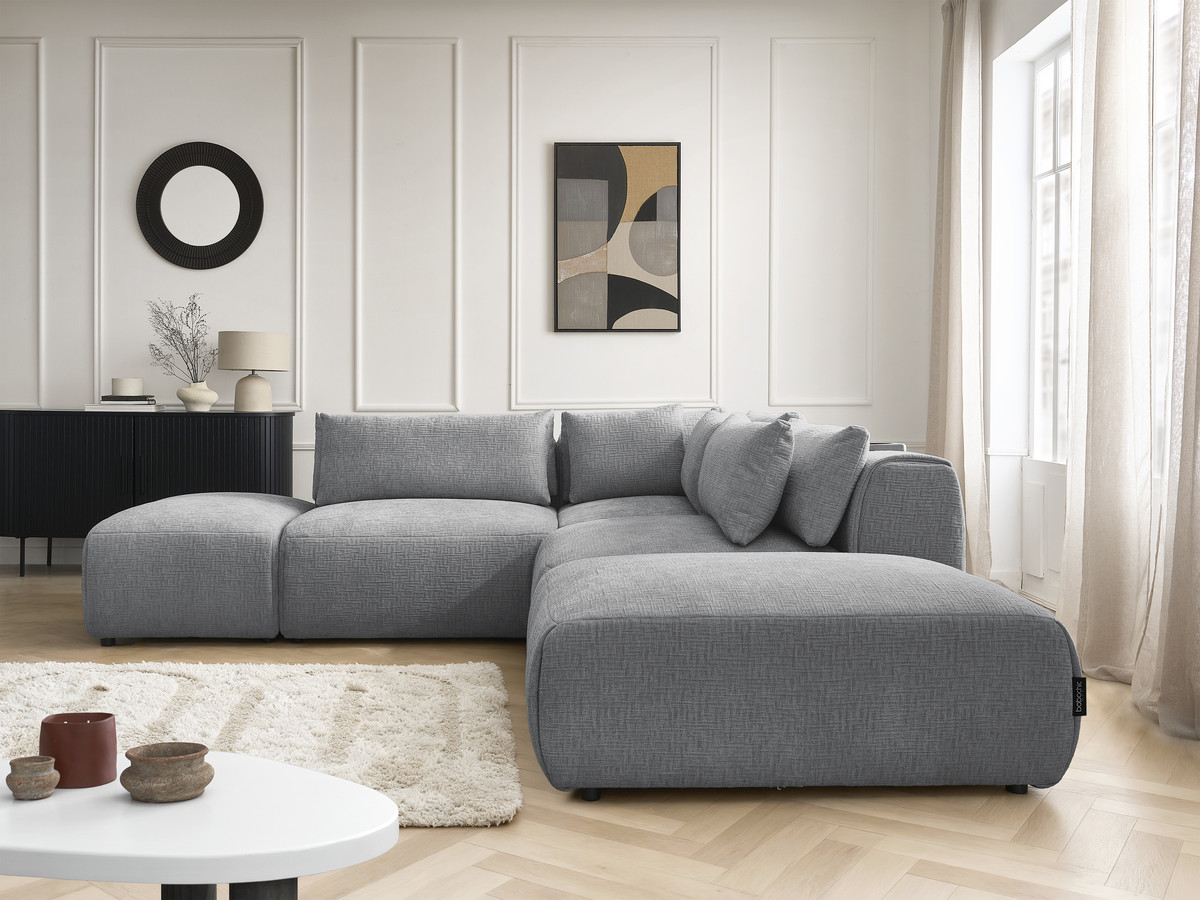 Canapé d'angle modulable avec têtières JANA texturé gris foncé — vue 5