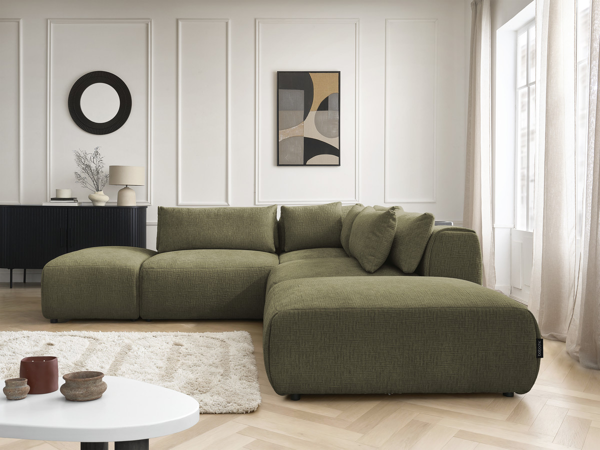 Canapé d'angle modulable avec têtières JANA texturé vert — vue 5