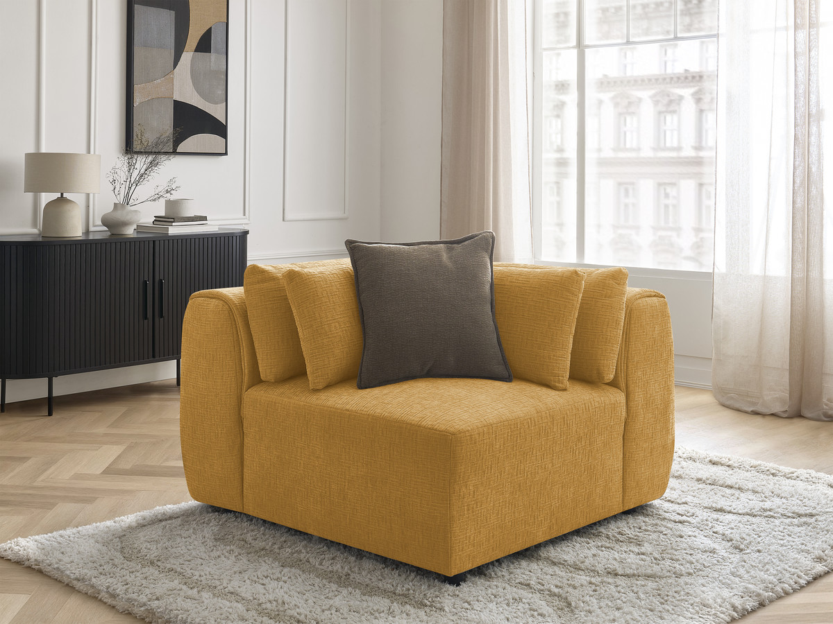 Angle avec têtière pour canapé modulable JANA texturé jaune