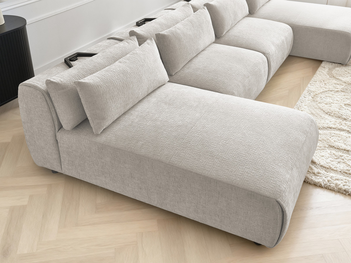 Canapé panoramique modulable avec têtières JANA texturé beige — vue 6