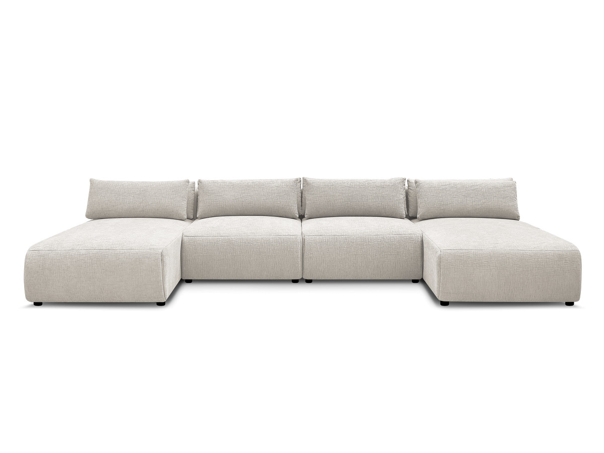 Modulaire vaste panoramabank met hoofdsteunen in JANA-stof met 2 chaise longues en 2 fauteuils