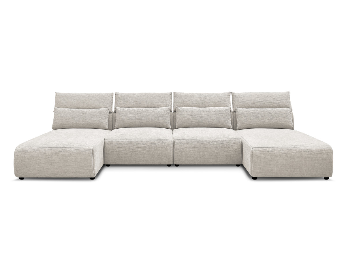 Modulaire vaste panoramabank met hoofdsteunen in JANA-stof met 2 chaise longues en 2 fauteuils