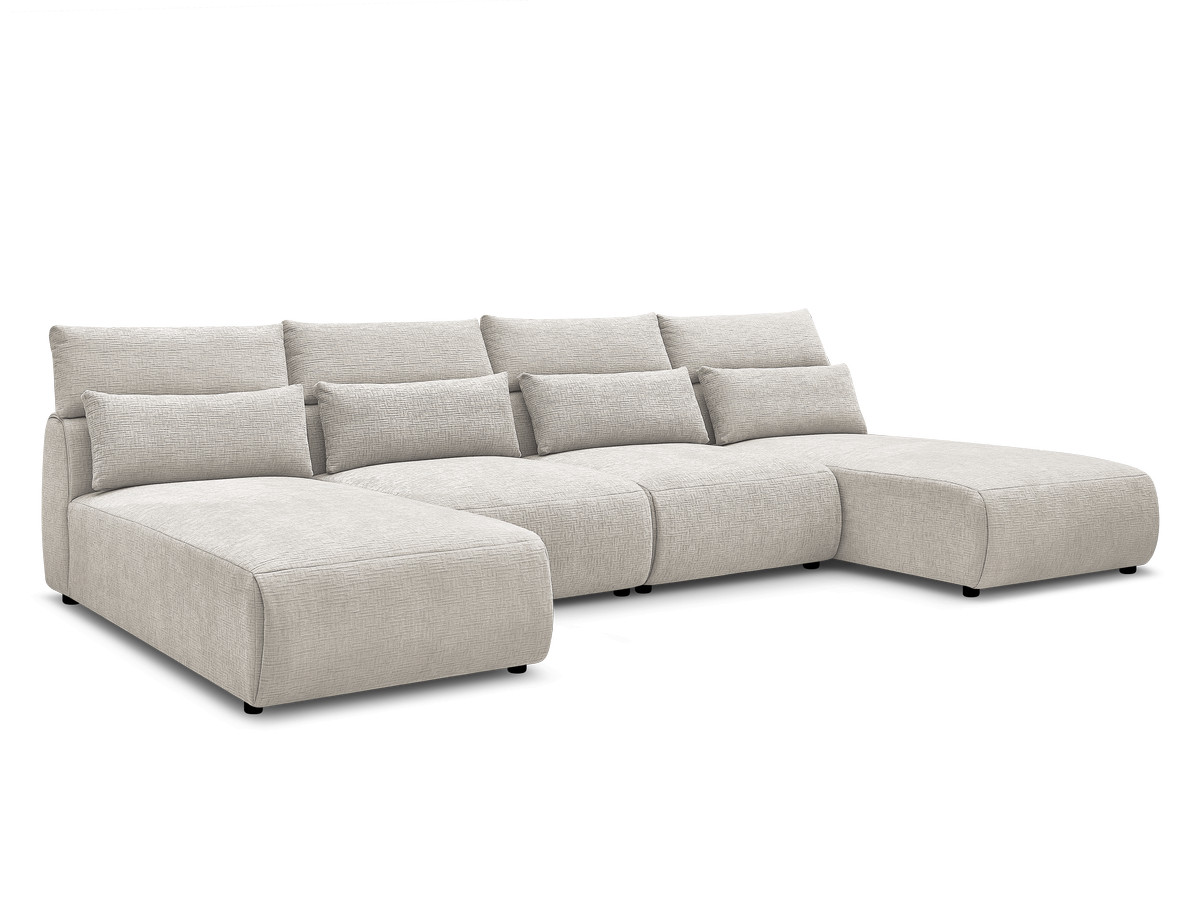Modulaire vaste panoramabank met hoofdsteunen in JANA-stof met 2 chaise longues en 2 fauteuils
