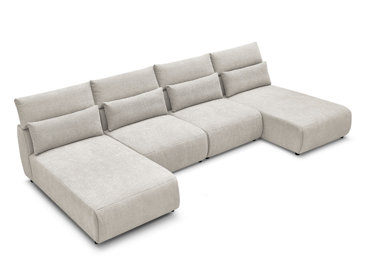 Modulaire vaste panoramabank met hoofdsteunen in JANA-stof met 2 chaise longues en 2 fauteuils