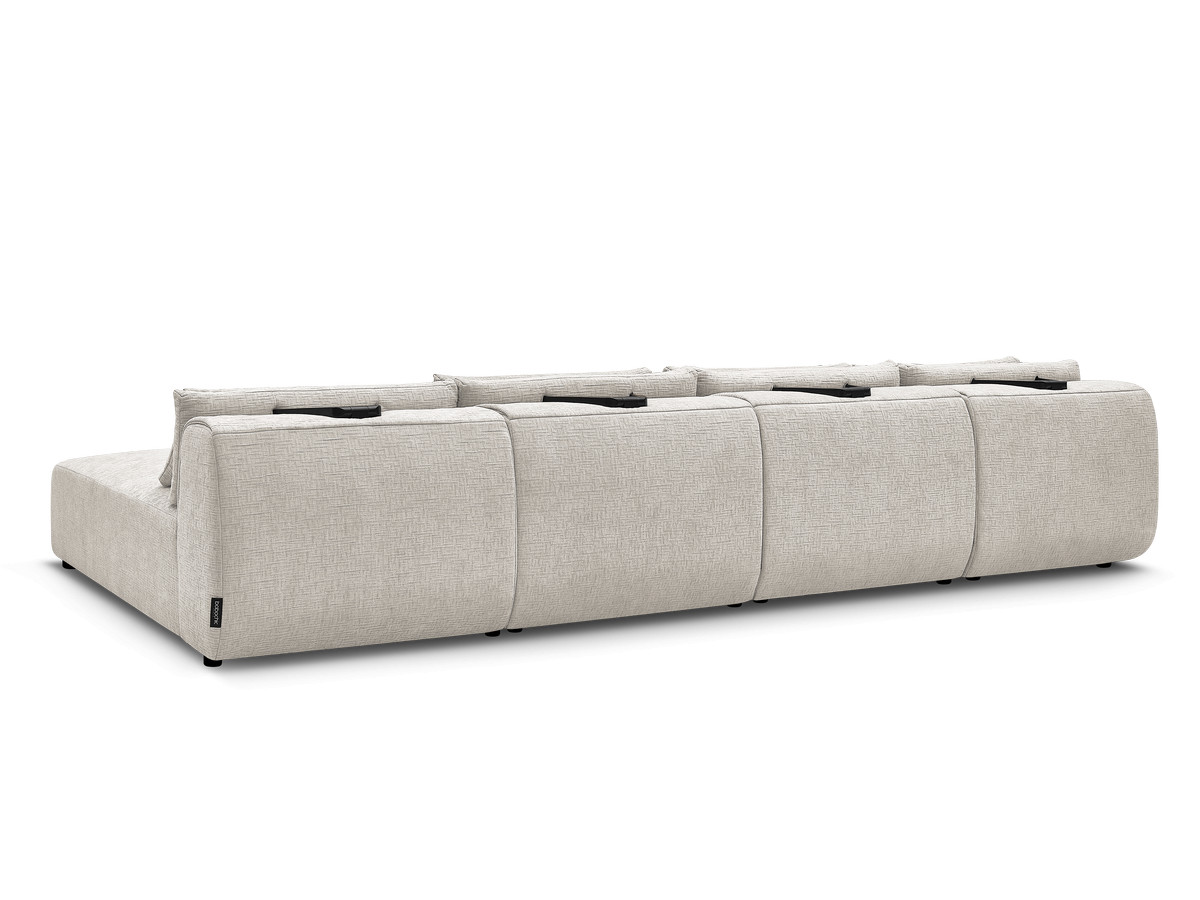 Modulaire vaste panoramabank met hoofdsteunen in JANA-stof met 2 chaise longues en 2 fauteuils