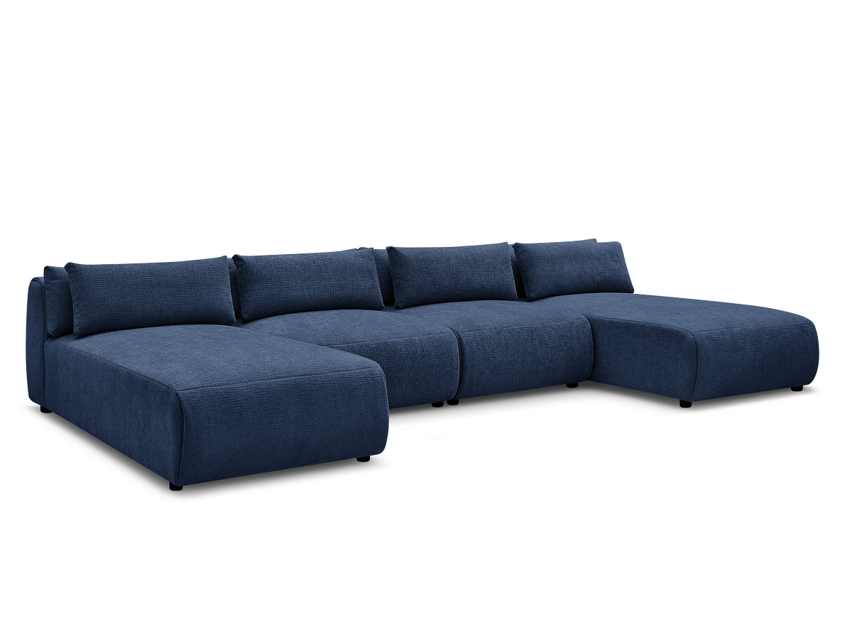 Modulaire vaste panoramabank met hoofdsteunen in JANA-stof met 2 chaise longues en 2 fauteuils