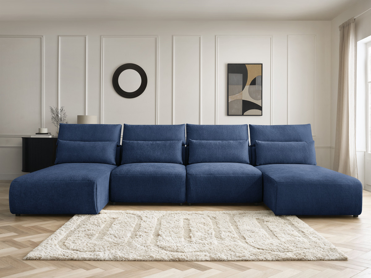 Canapé panoramique modulable avec têtières JANA texturé bleu foncé — vue 5