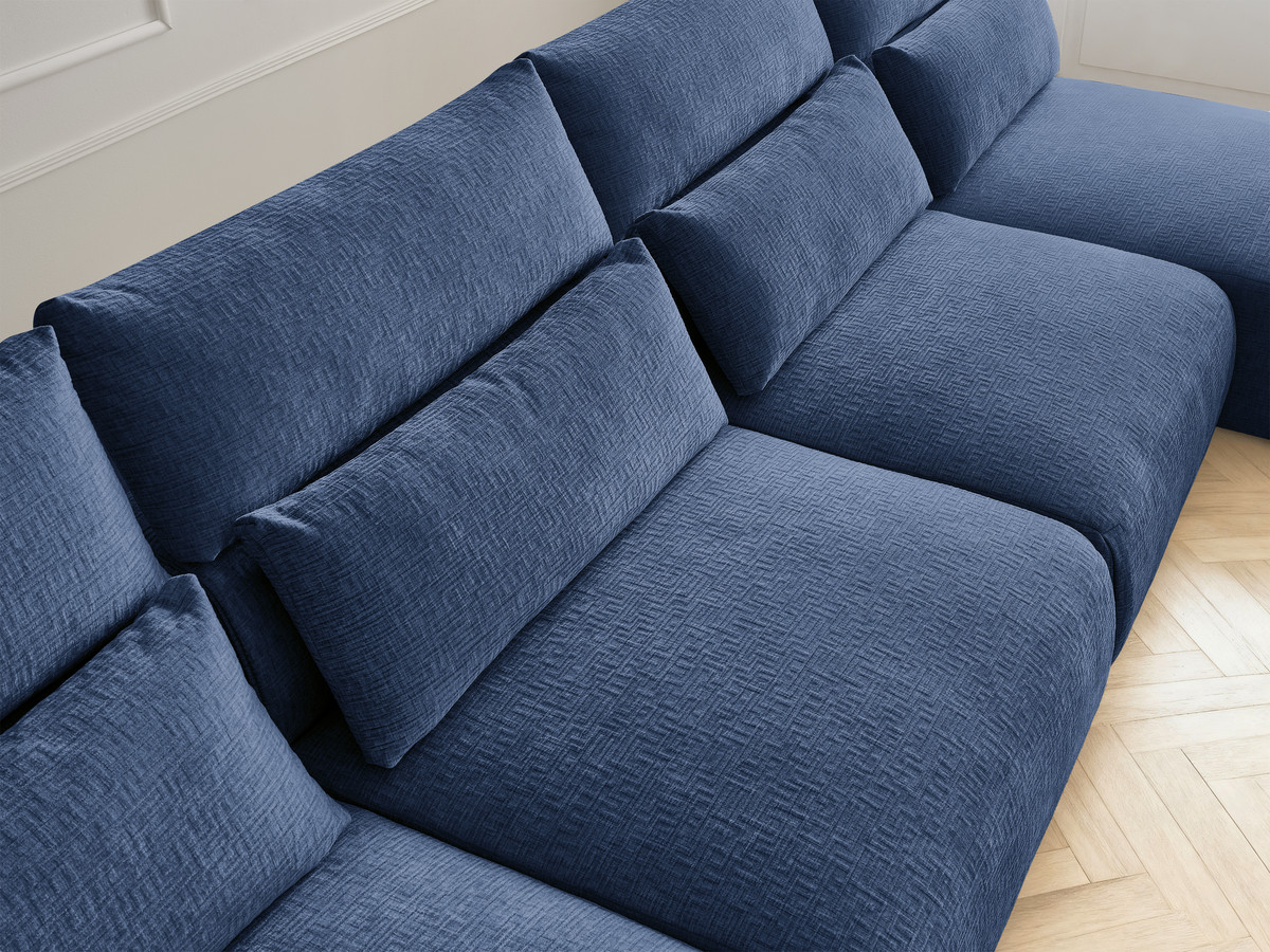 Modulaire vaste panoramabank met hoofdsteunen in JANA-stof met 2 chaise longues en 2 fauteuils