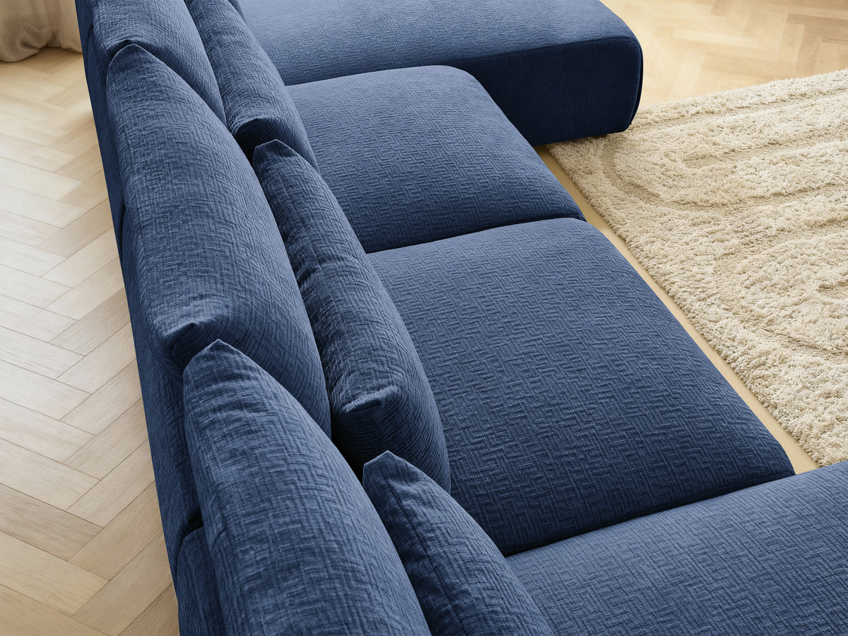 Modulaire vaste panoramabank met hoofdsteunen in JANA-stof met 2 chaise longues en 2 fauteuils