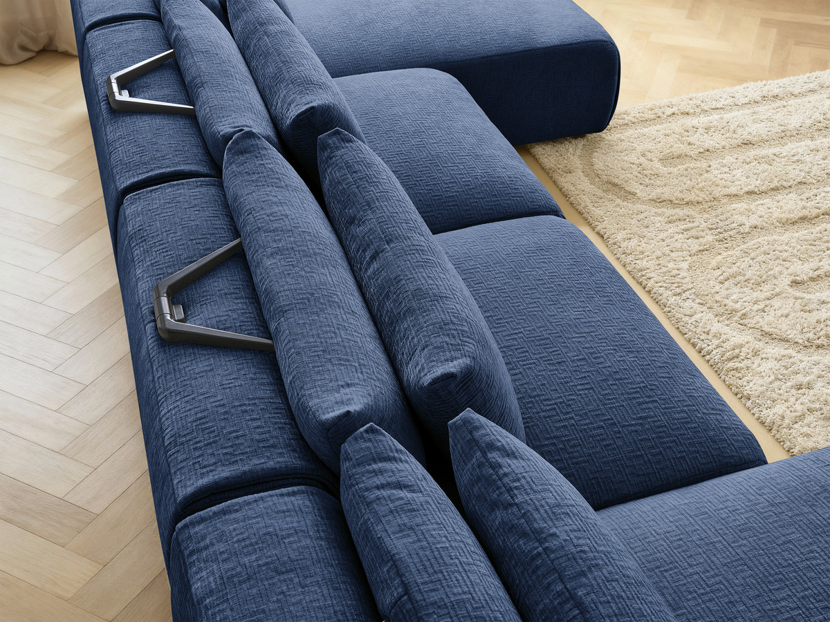 Modulaire vaste panoramabank met hoofdsteunen in JANA-stof met 2 chaise longues en 2 fauteuils