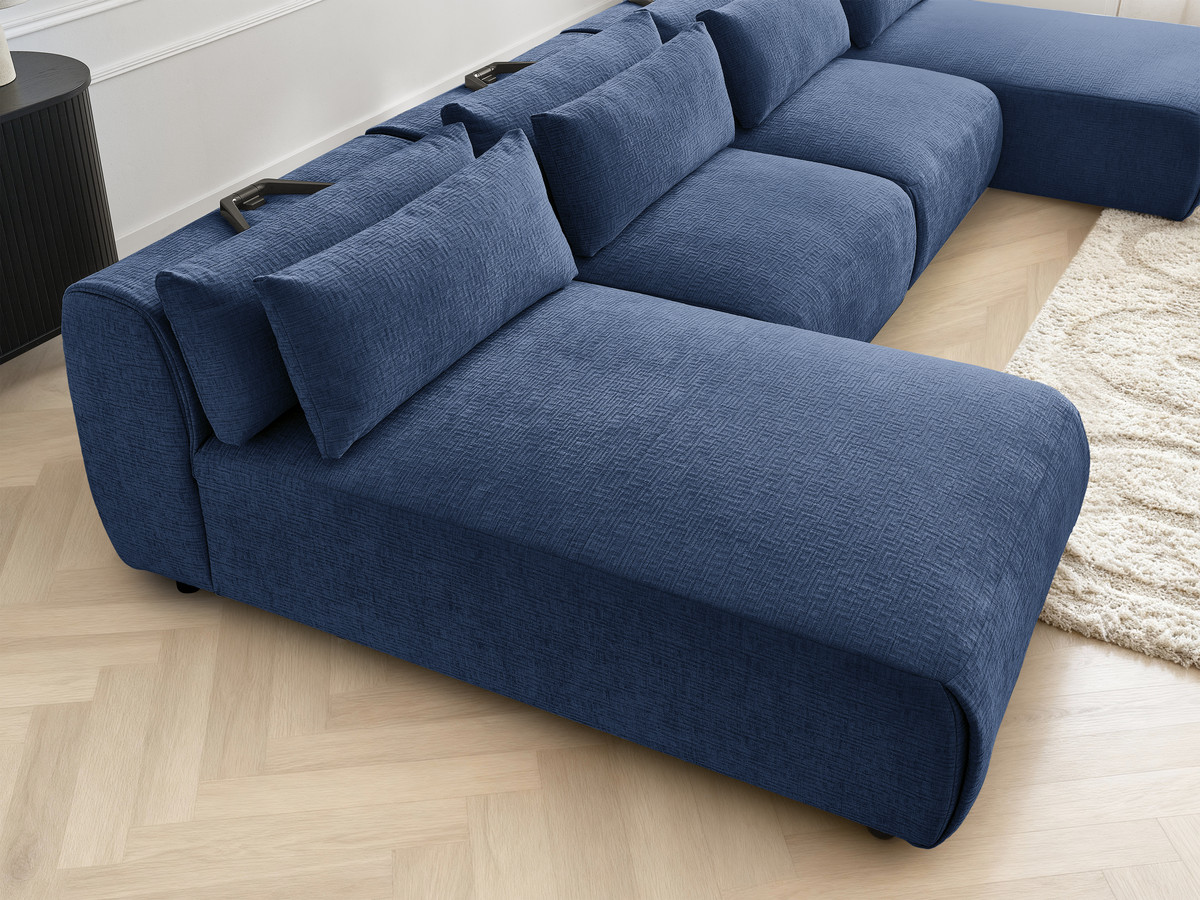 Modulaire vaste panoramabank met hoofdsteunen in JANA-stof met 2 chaise longues en 2 fauteuils