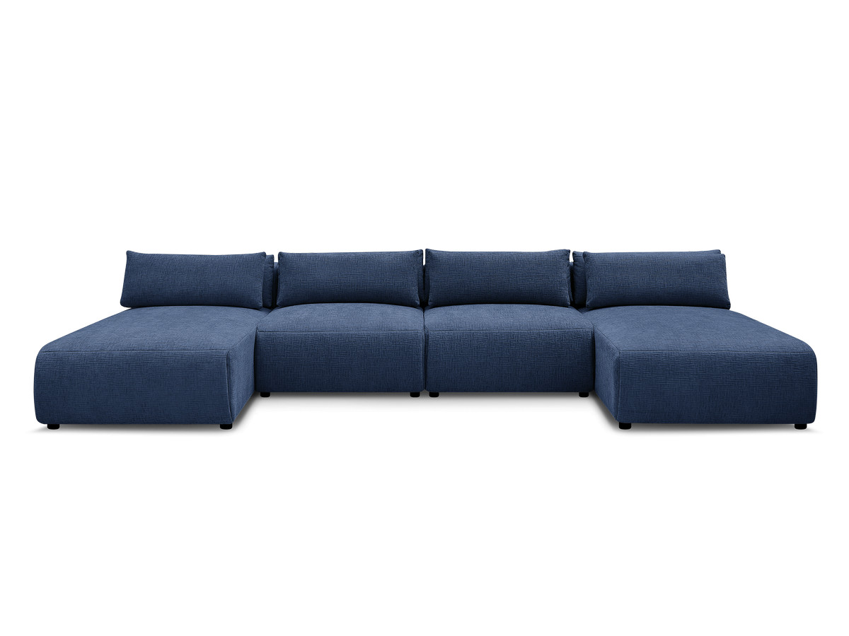 Modulaire vaste panoramabank met hoofdsteunen in JANA-stof met 2 chaise longues en 2 fauteuils