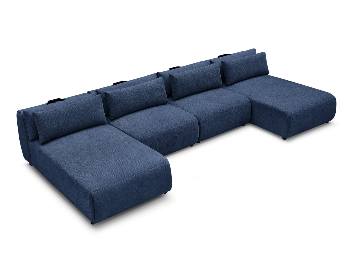 Modulaire vaste panoramabank met hoofdsteunen in JANA-stof met 2 chaise longues en 2 fauteuils