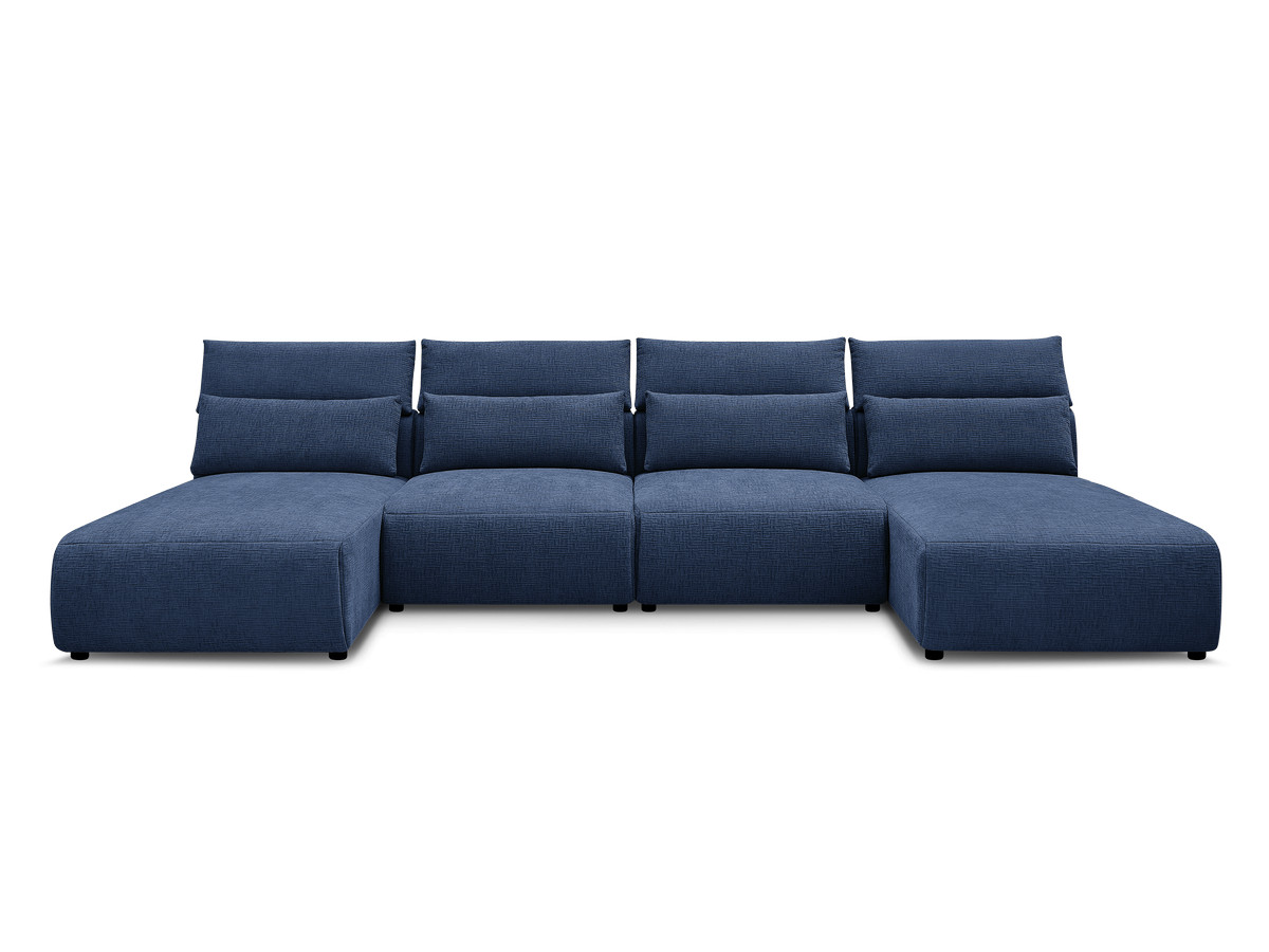 Modulaire vaste panoramabank met hoofdsteunen in JANA-stof met 2 chaise longues en 2 fauteuils