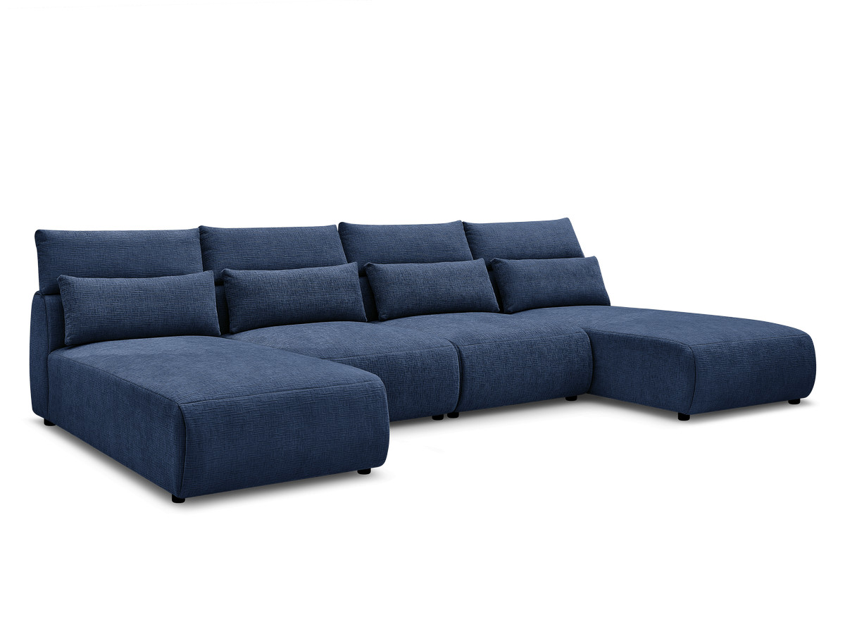 Modulaire vaste panoramabank met hoofdsteunen in JANA-stof met 2 chaise longues en 2 fauteuils