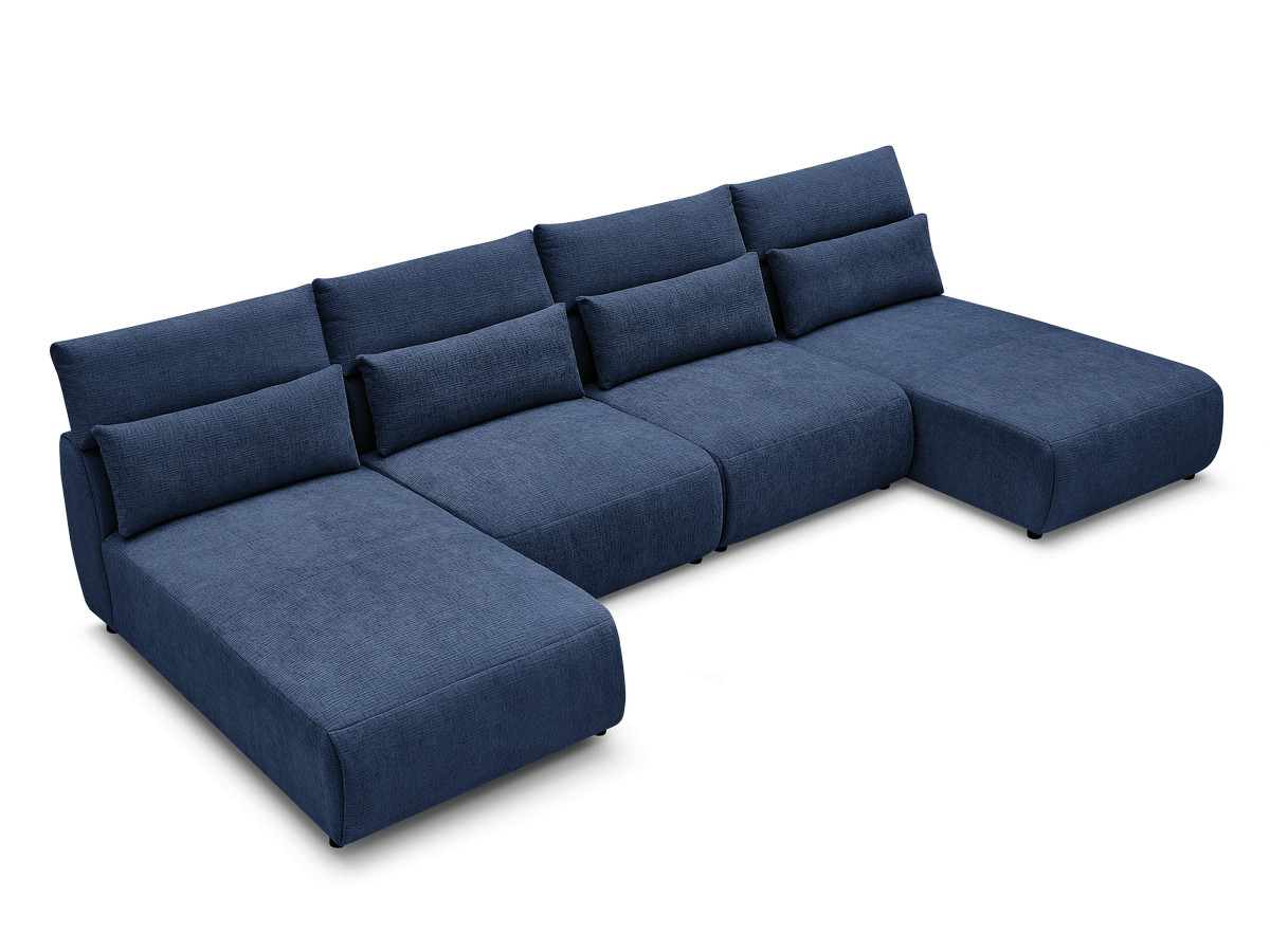 Modulaire vaste panoramabank met hoofdsteunen in JANA-stof met 2 chaise longues en 2 fauteuils