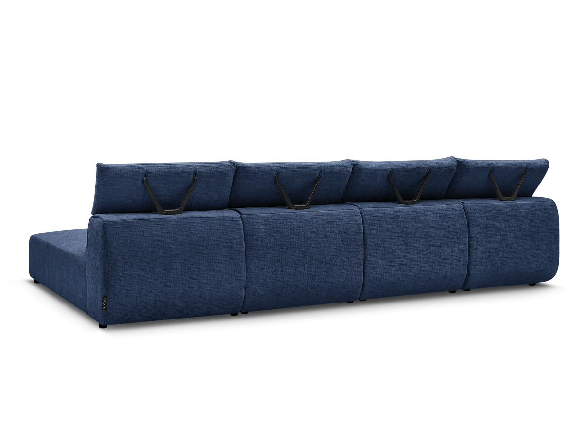 Modulaire vaste panoramabank met hoofdsteunen in JANA-stof met 2 chaise longues en 2 fauteuils